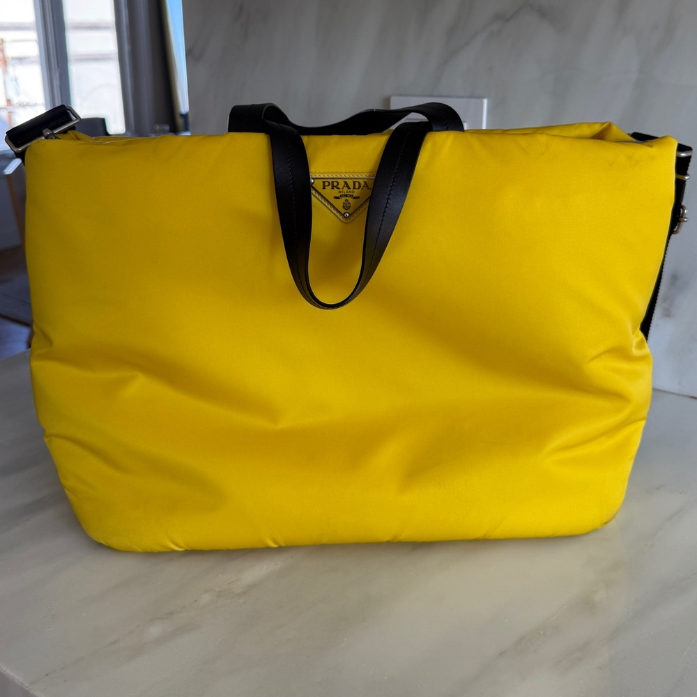 Yellow Prada Padded Nylon Tote